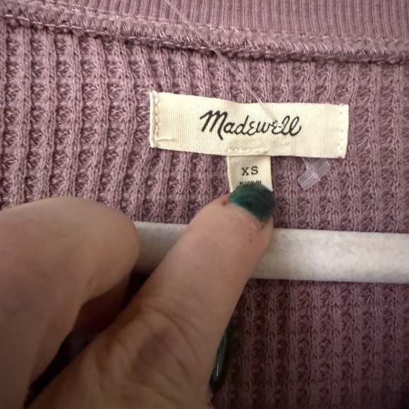 Madewell Waffle Knit Oversized V-Neck Sweater, Mauve/Fig color, size XS - Picture 4 of 6